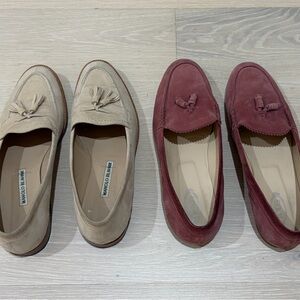 Manolo Blahnik and Tod’s Suede Loafers - Tan/Cream & Magenta - Good Condition!